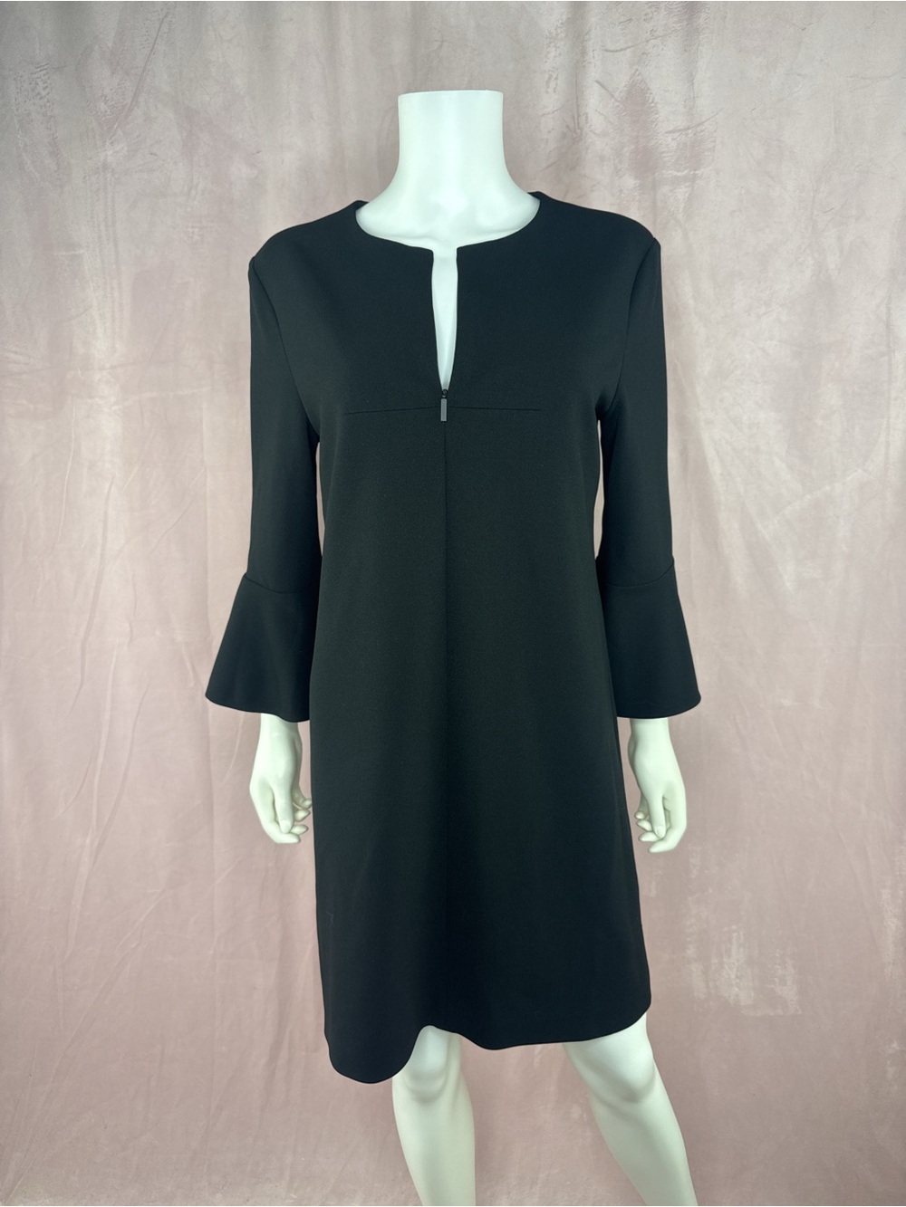 NWT Tibi Womens Black Bell Sleeve Crepe Dress Size 10 Zip Front